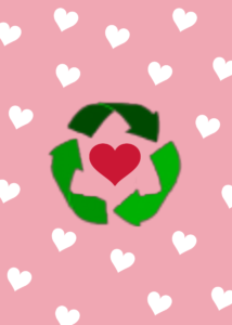 Heart in center of chasing arrows recycling symbol,