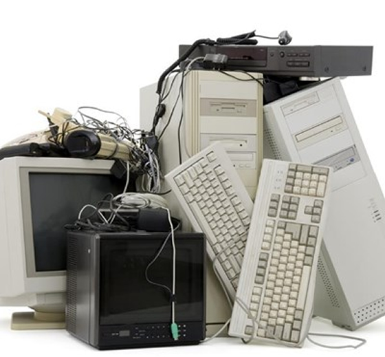 A mess of old electronics ready to be recycled