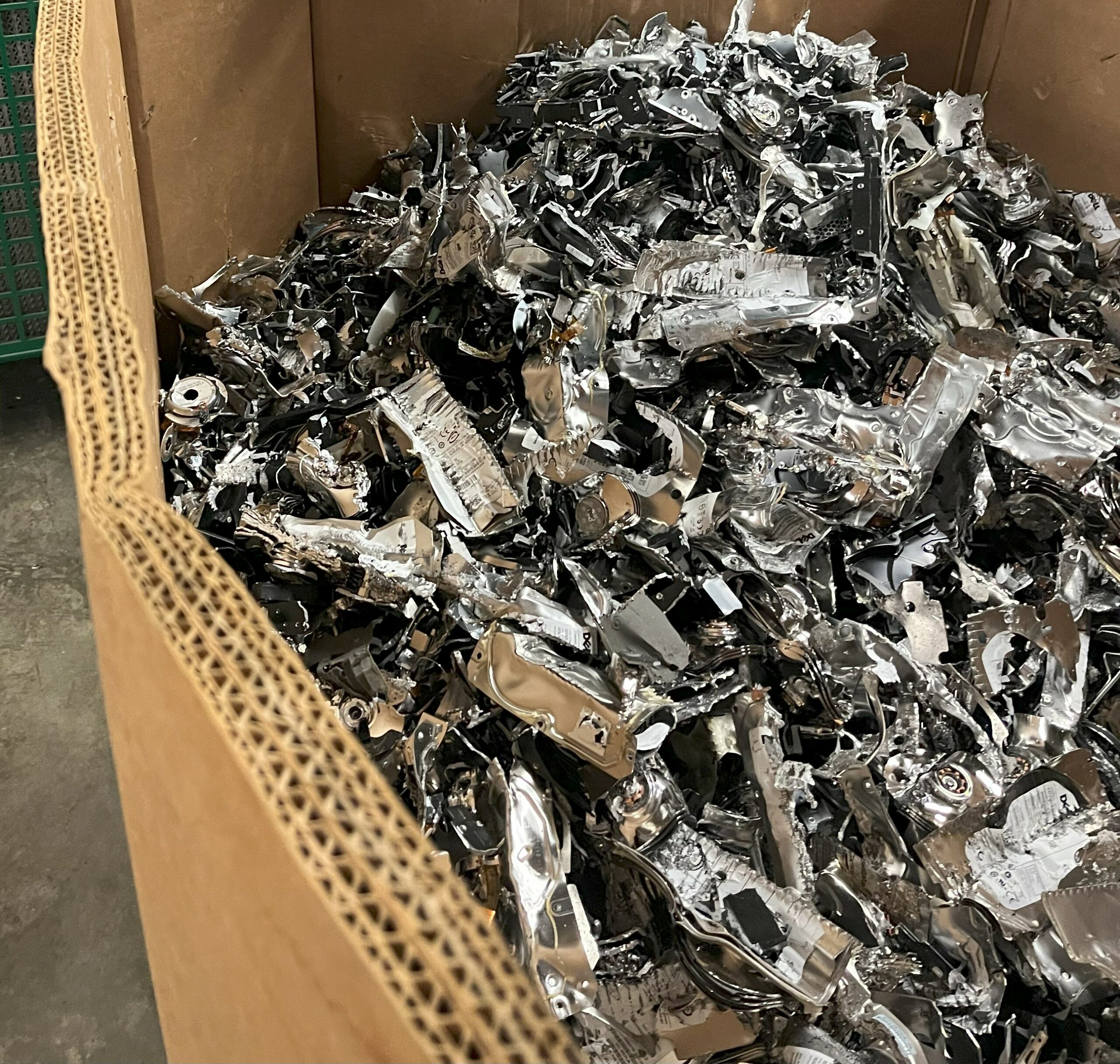 Bin of shredded scrap metal